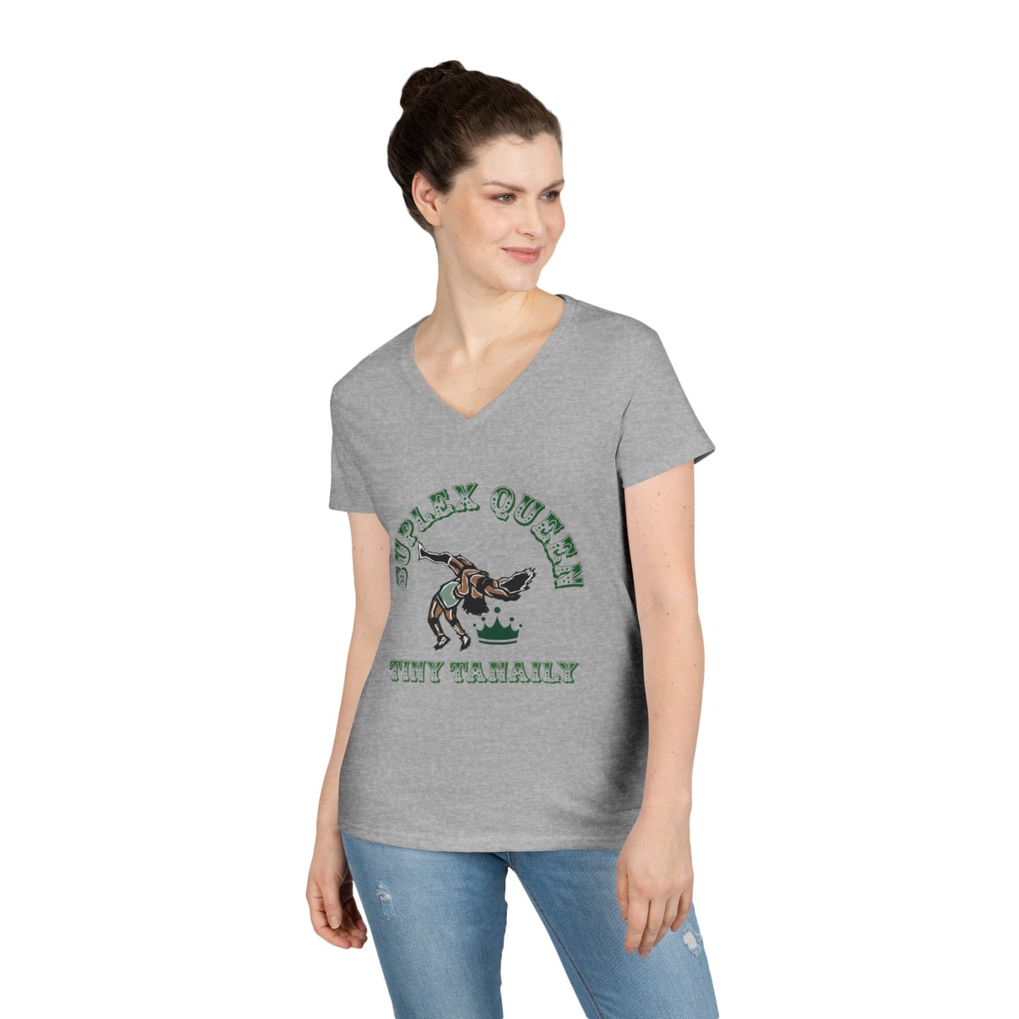 “Suplex Queen” V-Neck T-Shirt (White, Black, Grey)